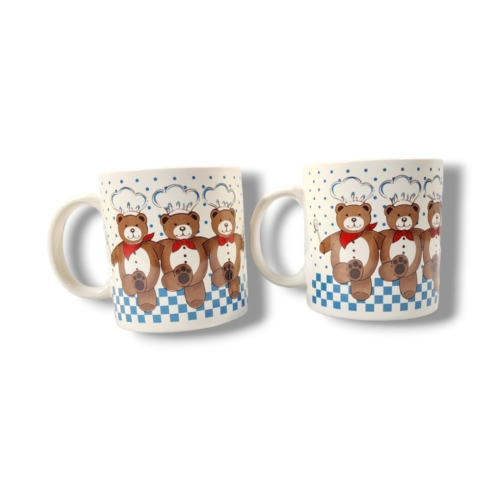 Vintage Barth and Dreyfuss Dancing Baker Bears Mugs 2x 3.5x3.75" 8 oz Cups